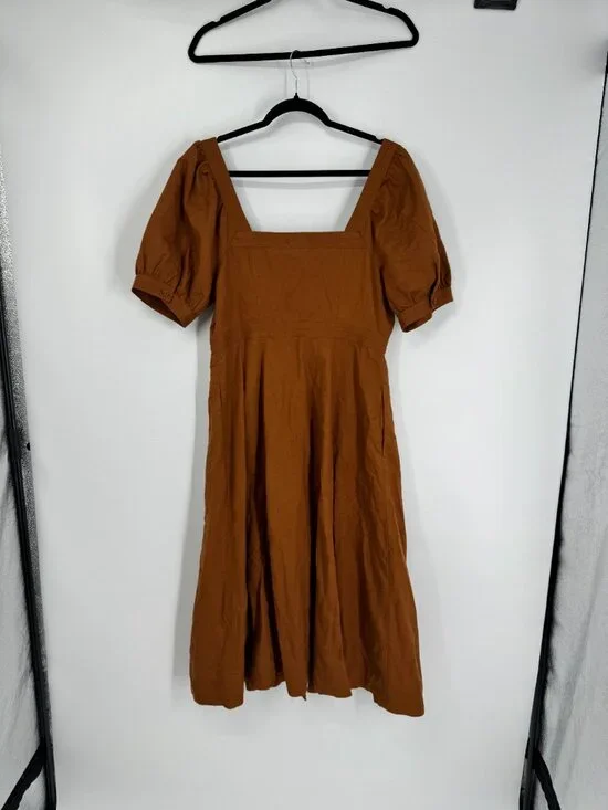 Madewell Button-Front Puff-Sleeve Midi Dress Size 12 NWT - Picture 10 of 16